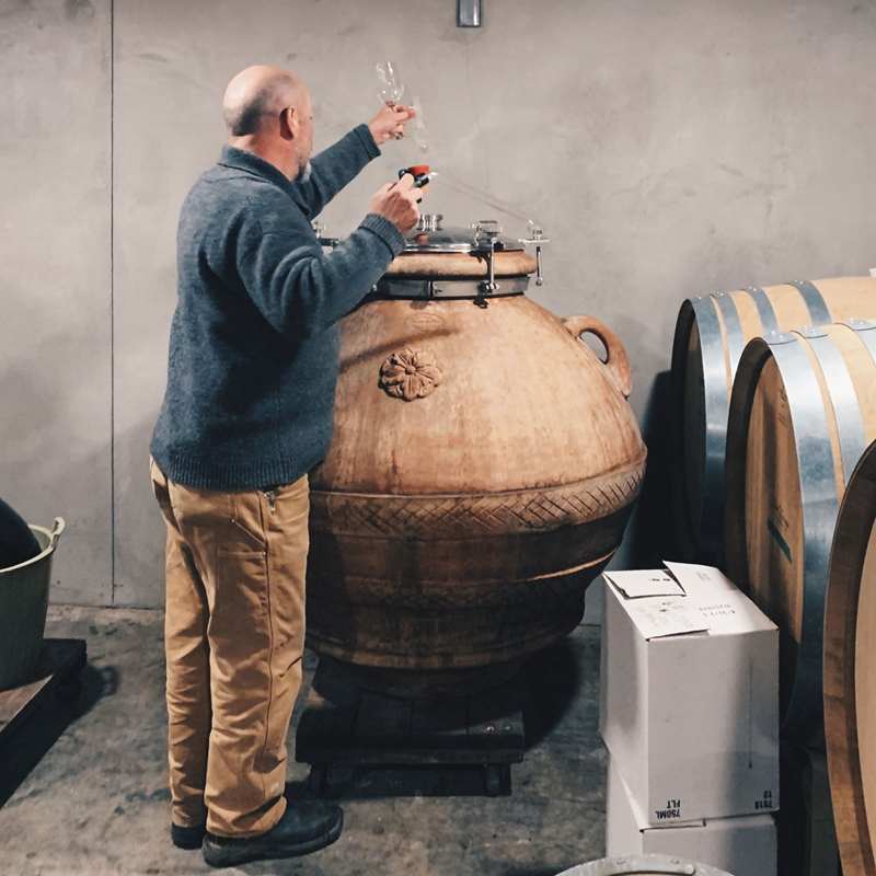 Winemaker Bailey Williamson and his Amphora vessels
